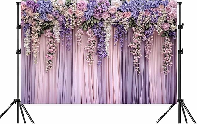 9x6ft Purple Flower Wedding Photography Backdrop Lavender Floral Wedding Bridal Photography Backdrop Anniversary Birthday Baby Shower Girl Party Banner Photo Booth Props Background Wall Decor