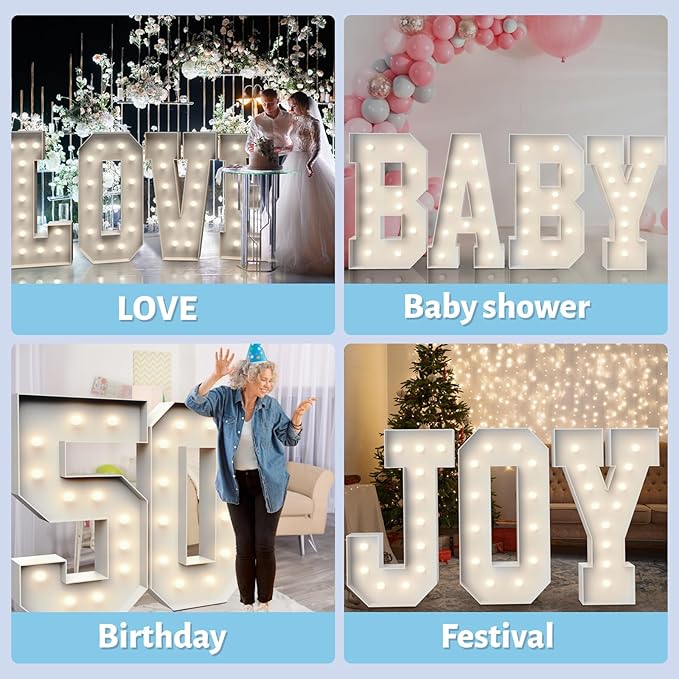 4FT Marquee Light Up Letters I,Party Decoration Large Marquee Light Up Letters with Weighted Water Bag,Pre-cut Foam Board Set Can Be Used for Birthdays,Weddings,Baby Anniversaries
