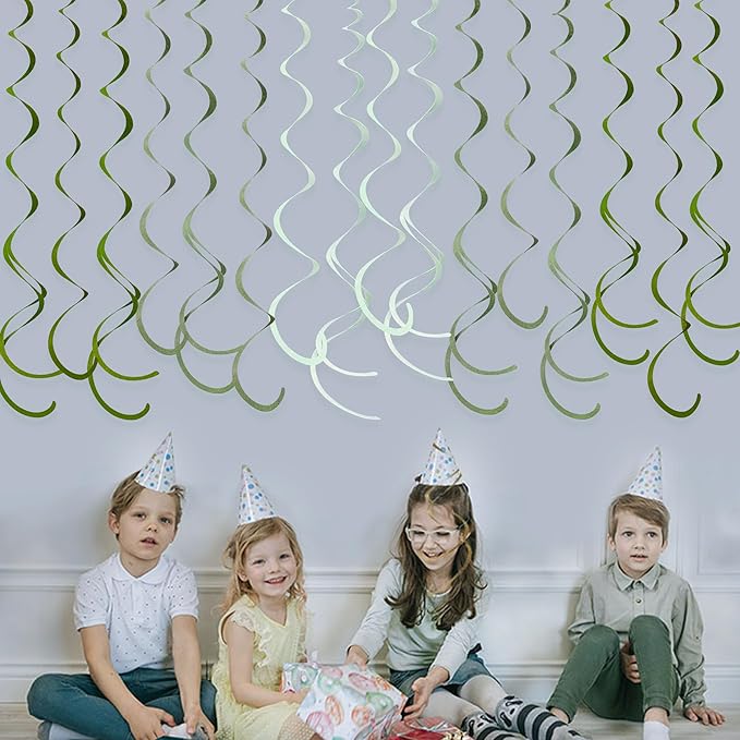 36Pcs Olive Green Hanging Swirl Decorations Ombre Sage Green Felt Swirl Streamer Spiral Ceiling Garland for Neutral Baby Shower Birthday Wedding Engagement Safari Jungle Woodland Party Supplies