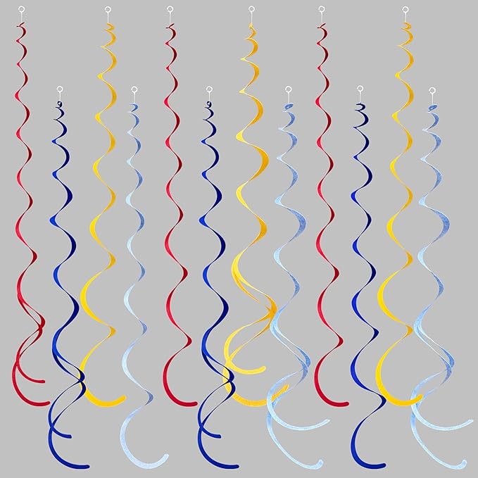 36 Pcs Red Blue Yellow Hanging Swirl Decorations Colorful Felt Swirl Streamer Spiral Ceiling Decorations Garland for Carnival Circus Clown Fiesta Festival Birthday Baby Shower Wedding Party Supplies