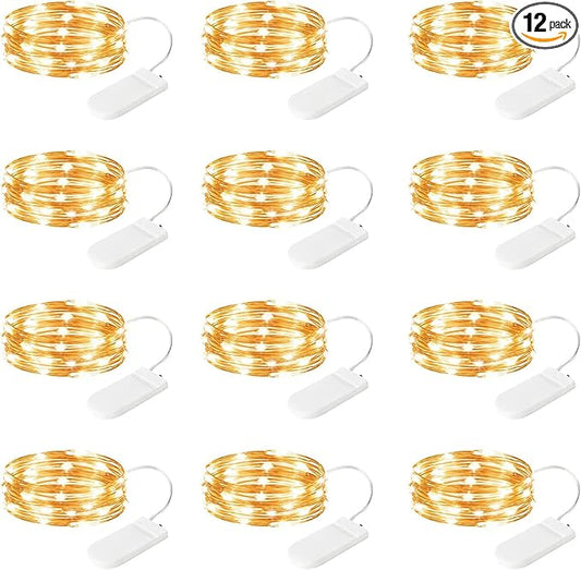 Fairy Lights Battery Operated String Lights - 12 Pack 7ft 20 LED Silver Wire Firefly Lights for Mason Jars DIY Picture Walls Shelves Arts Crafts Trees Branches Bedroom Wedding Party Decor(Warm White)