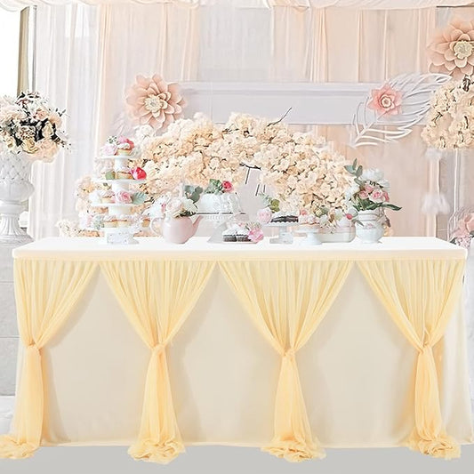9ft Champagne Table Skirt for Weddings Table Cloth Elegant Tutu Table Skirt Cover for Birthday Party Baby Shower Dessert Buffet Banquet Decorations