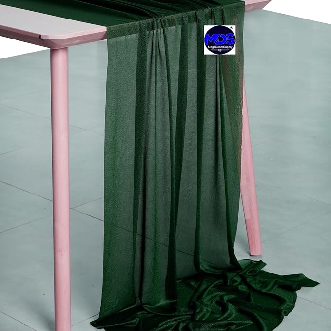 MDS 15 Pack 10ft Chiffon Table Runner 29 x 120 Inches Sheer Wedding Runner Romantic Rustic Table Runner for Wedding Decorations, Birthday Parties, Bridal Shower Party Arch Decor - Hunter Green
