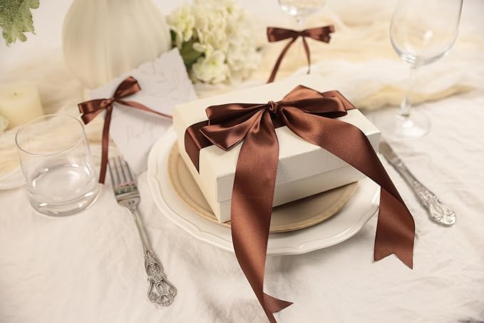 Dark Brown Satin Ribbon 1-1/2 inch X Continuous 100 Yards, Single Face Polyester Ribbon Perfect for Gift Wrapping, Flower Bouquet, Wedding Decor, Crafts, Bow Making, Sewing and More