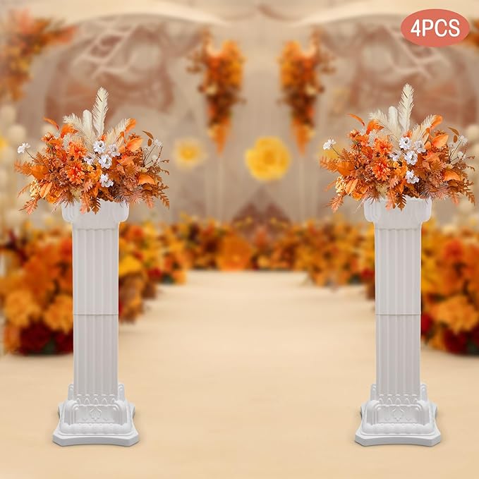 Roman Pillars Decoration Party Flower Pot Columns Set 4Pcs Decor Pedstal Stand 11.8x35.4in Flower Floral Wedding Party Event Road Decorative Columns (11.8x35.4in)