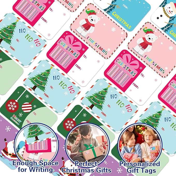 300PCS Christmas Name Tags Stickers, Self-Adhesive Christmas Gift Tags Stickers for Gifts Wrappings Christmas Gift Labels Stickers for Presents Boxes Bags Envelopes Holiday Decoration