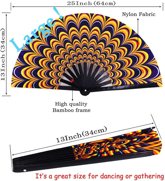 Amajiji Large Folding Hand Rave Fan Popping Fan for Line Dancing Clacking Fans for Boots On The Ground Dance,Party,Decoration,Festival (Peacock)