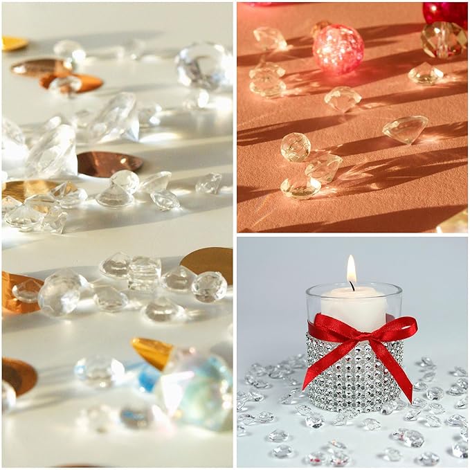 PATIKIL 14000Pcs Wedding Table Scatter Confetti Crystals 3mm Acrylic Diamonds Vase Fillers Gems for Table Centerpiece Decorations Bridal Shower Party, Dark Pink AB
