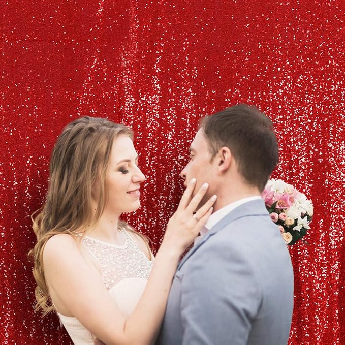 Juya Delight 6ft x 8ft Red Sequin Photography Backdrop Curtain for Wedding Party Decoration Festival Ceremony