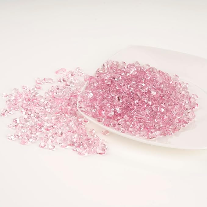 WAYBER Glass Stones, 1Lb/460g Irregular Sea Glass Dercorative Rocks Non-Toxic Artificial Crystal Pebbles for Aquarium Decoration/Vase Filler/Table Scatter/Handcraft/Jewelry Making/Gems Display, Pink