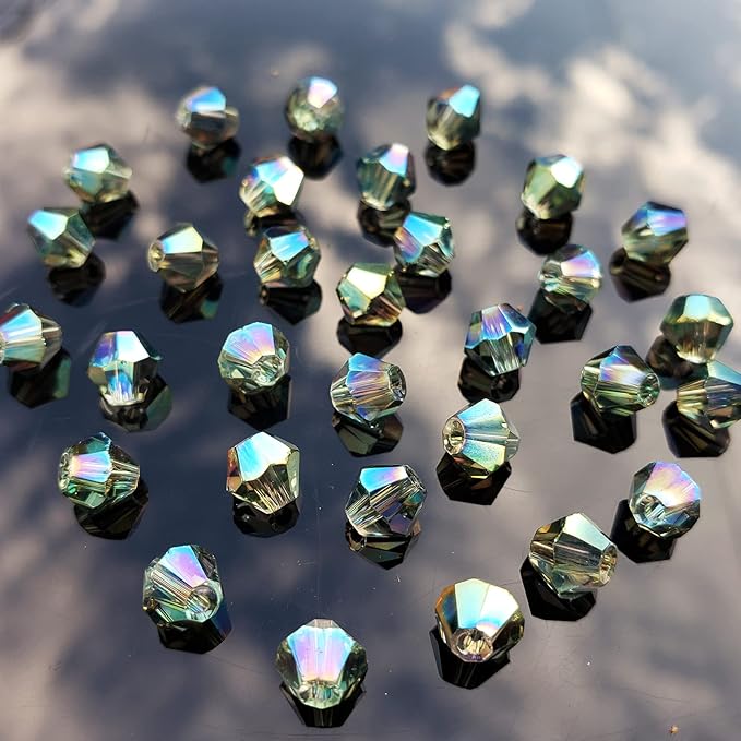 6mm Bicone 450Pcs Clear Green Crystal Glass Beads Faceted Bicone Shape Crystal Glass Spacer Beads for Bracelet Necklace Decorative Hand Jewelry Making (Clear Green, 6MM)
