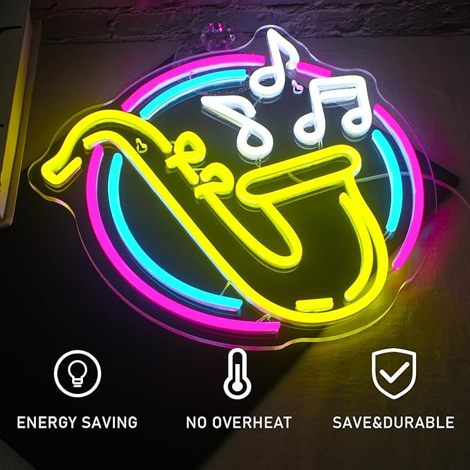Saxophone Neon Sign Led Neon Lights for Wall Decor Jazz Music Light Up Signs for Bedroom Music Live Studio Classroom Party Decorations Christmas Gifts