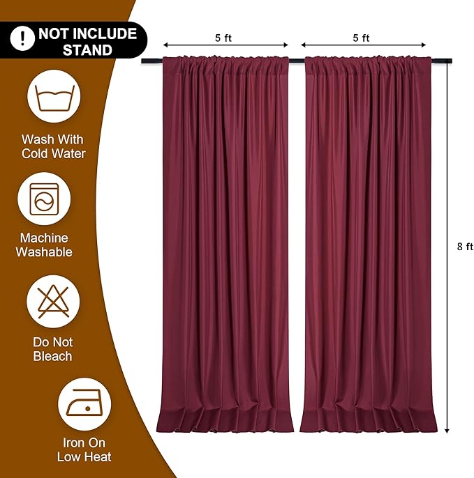 DWCN 10x8 FT Burgundy Backdrop Curtains for Parties, Photography Backdrop Drapes with Rod Pockets for Wedding Decorations Stage Birthday Family Gatherings, 2 Panels 5ft x 8ft