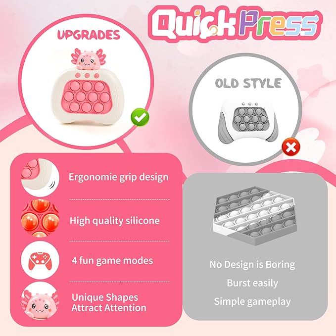 Axolotl Pop Game Fidget Toy,Teen Girl Gifts Trendy Stuff,Quick Push Game Pop Bubble Up Toys for Kids,Axolotl Gifts for 5 6 7 8 9 10 11 12 Year Old Birthday, Halloween,Christmas, Valentines Gift