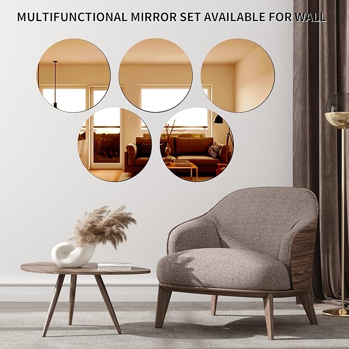 VASUHOME 10" Gold Mirror Centerpieces for Tables, Round Mirror Plates Set for Candle, Wedding, Party Decorations, Circle Mirror Trays with Smooth Edge and Cushioned Feet, 2mm Thick