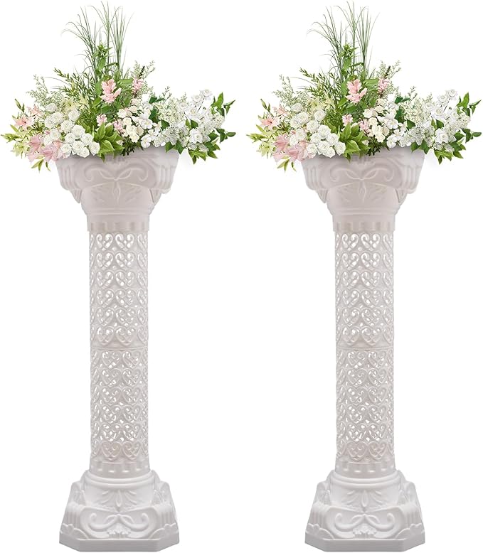 Roman Pillars Decoration Party Flower Pot Columns Set 2Pcs Decor Pedstal Stand 10.63 * 34.65in Flower Floral Wedding Party Event Road Decorative Columns (10.63 * 34.65in 2Pcs)