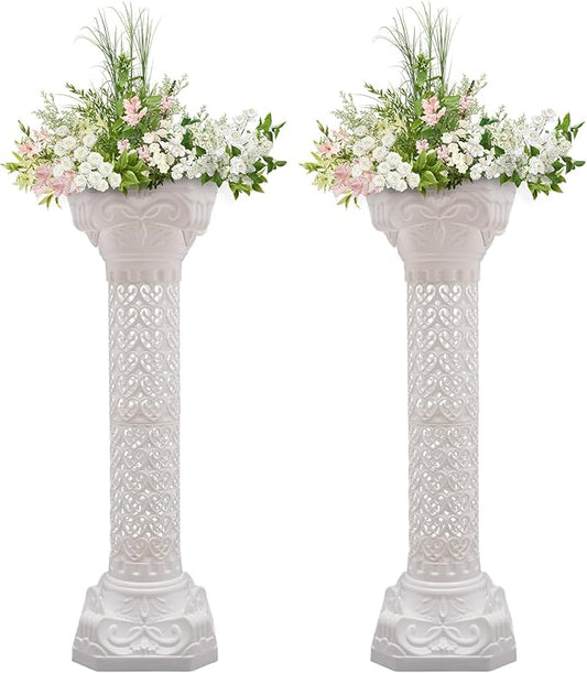 Roman Pillars Decoration Party Flower Pot Columns Set 2Pcs Decor Pedstal Stand 10.63 * 34.65in Flower Floral Wedding Party Event Road Decorative Columns (10.63 * 34.65in 2Pcs)