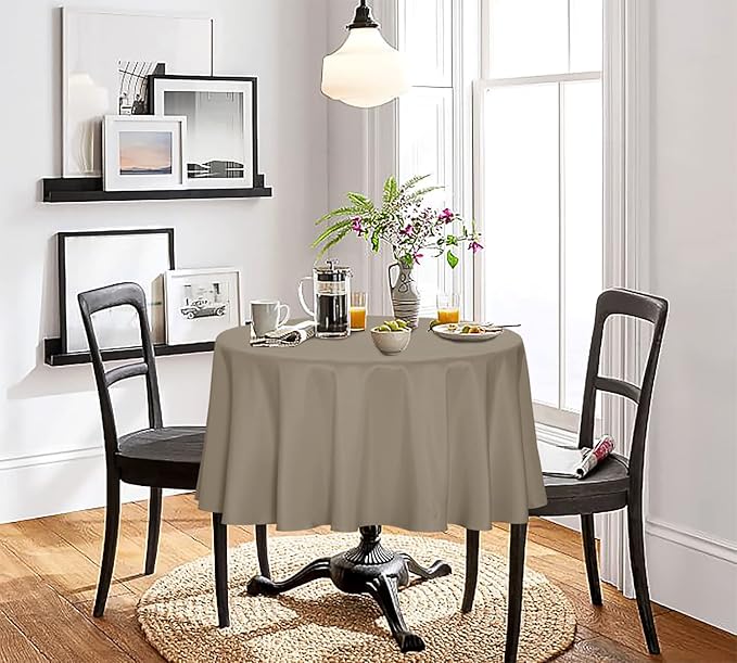 sancua Round Tablecloth - 90 Inch - Water Resistant Spill Proof Washable Polyester Table Cloth Decorative Fabric Table Cover for Dining Tables, Buffet Parties and Camping, Taupe