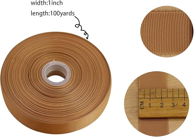 Jesep One Roll 100 Yards 1" Soild Grosgrain Ribbon Boutique Gift Wrapping Package Ribbon, DIY Crafts Bow Hair Headband Accessories Assorted Ribbon#835 (1" 25mm, Khaki)