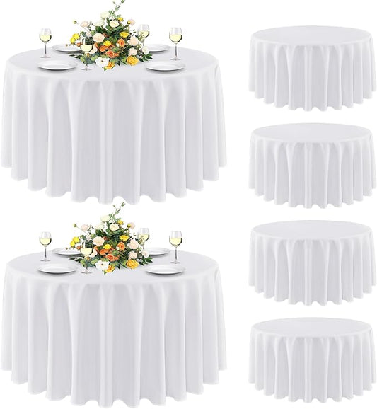 sancua 6 Pack Round Tablecloth 120 Inch White, Stain and Wrinkle Resistant Table Cloth - Washable Polyester Table Cover for Dining Tables, Buffet Parties and Camping