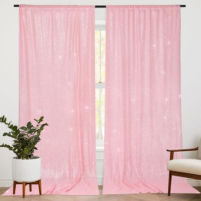 PartyDelight Sequin Backdrop Pink 2 Panels 5Ft x 10FT Photography Christmas Back Drop