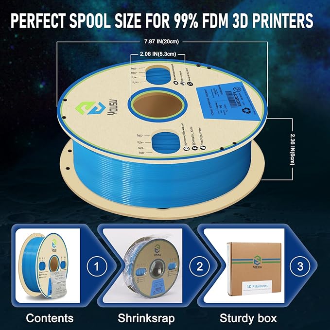 YOUSU 3D Printer Filament 1.75mm PLA Filament Glow in Dark PLA Filament for 3D Printing Filament 1kg(2.2lbs) Spool,Blue