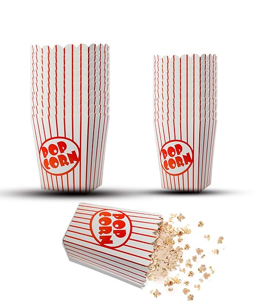 125 Pack Popcorn Boxes Movie Night Popcorn Bags for Party Red and White Popcorn Bags for Popcorn Vintage Snack Box Concession and Carnival Party Supplies, Individual Popcorn Bucket Containers (125)