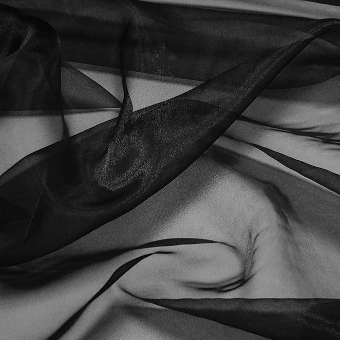 VDS Black Organza Fabric, 50 Yards Continuous, 45” Wide, Wedding Party Decoration Iridescent Crystal Sheer Shiny Organza Tulle Bridal Dress DIY Crafts Costume Sewing Backdrop Arch Cloth