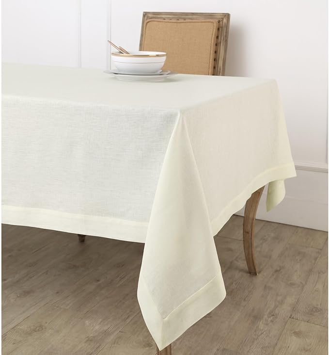 Solino Home Linen Ivory Tablecloth 60 x 102 Inch - 100% Pure Linen Rectangular Tablecloth - Machine Washable Table Cloth for Fall, Autumn, Thanksgiving, Christmas, Holiday - Fete