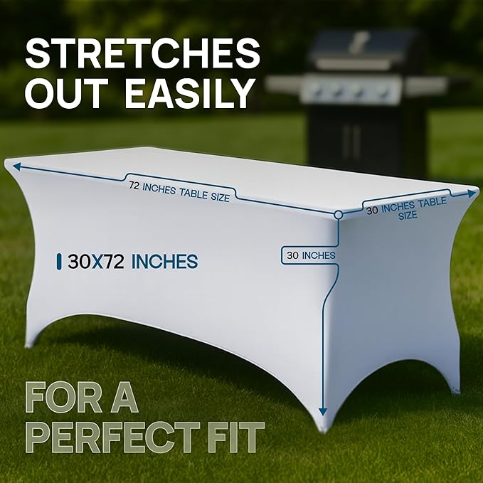Stretch Spandex Table Covers 6FT, Pack of 2 Fitted Tablecloths for Rectangle Tables, Stretchy Wrinkle Resistant Folding Table Cover, White