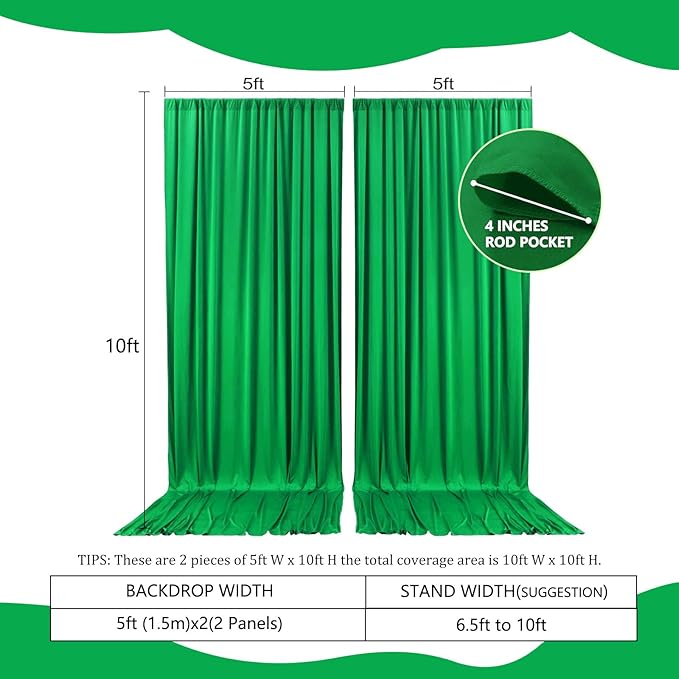 2 Panels Grass Green Backdrop Curtain, 10 x 10 Feet Background Curtains for Parties, Weddings, Baby Showers, Bachelorette Halloween, Christmas Birthday Party Photoshoot Backdrop Curtains Decorations