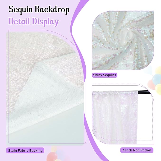 SquarePie Sequin Backdrop Curtain Not See Through Thick Glitter Background for Party 8FT x 10FT Iridescent