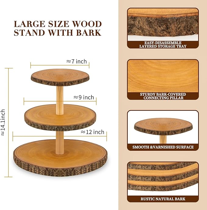Cupcake Stand Wood Dessert Stands 3-Tier Wood Cupcake Stand - Elegant Farmhouse Dessert Display for Weddings, Tea Parties, & More./Wedding Décor/Tea Party/Birthday/Graduation/Holiday.
