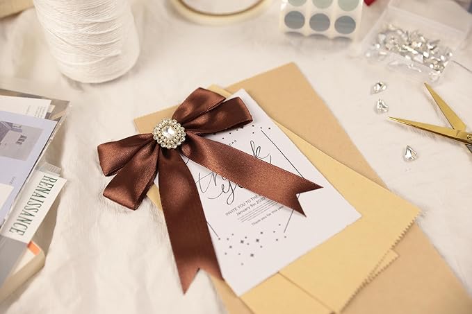 Dark Brown Satin Ribbon 1 inch X Continuous 100 Yards, Single Face Polyester Ribbon Perfect for Gift Wrapping, Flower Bouquet, Wedding Decor, Crafts, Bow Making, Sewing and More