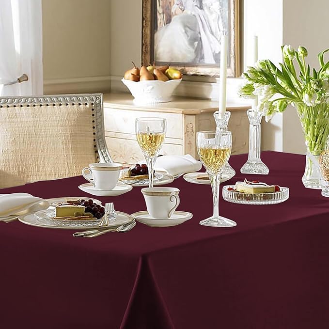 Fitable Burgundy Rectangle Table Clothes, 6 Pack - 90 x 156 Inch - Reusable and Washable Tablecloths, Polyester Fabric Table Covers for Wedding, Party, Banquet, Formal Events