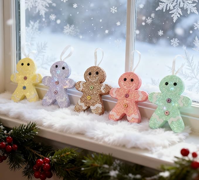 LANGXUN 6pcs Gingerbread Man Candy Land 2025 Xmas Party Suppiles Decoration, Hanging Candy Cane Christmas Tree Décor, Christmas Decorative Hanging Ornaments Crafts