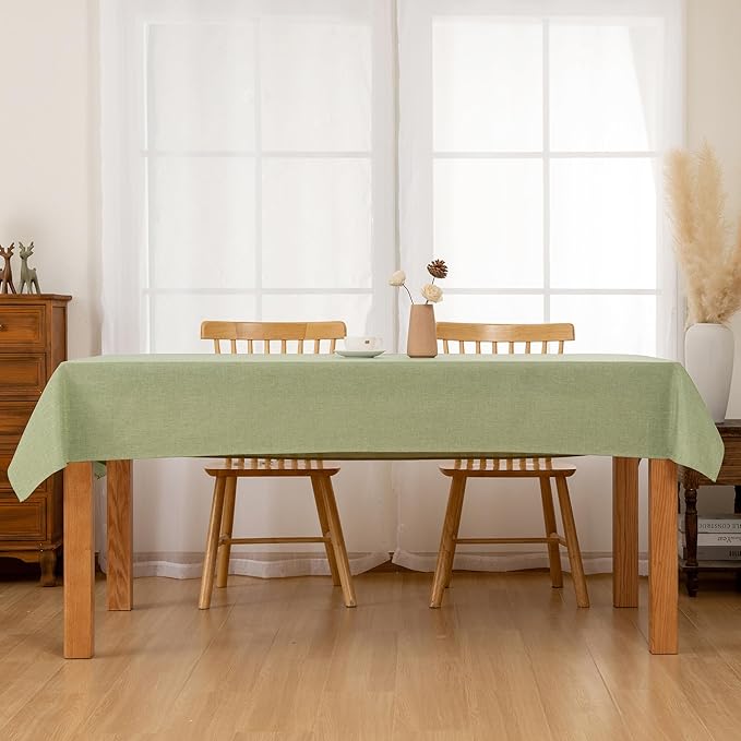 Hiasan Faux Linen Rectangle Tablecloth - Wrinkle and Stain Resistant Washable Table Cloth for Kitchen Dining Room Holiday Table Cover for Dinner, Green, 60 x 120 Inch