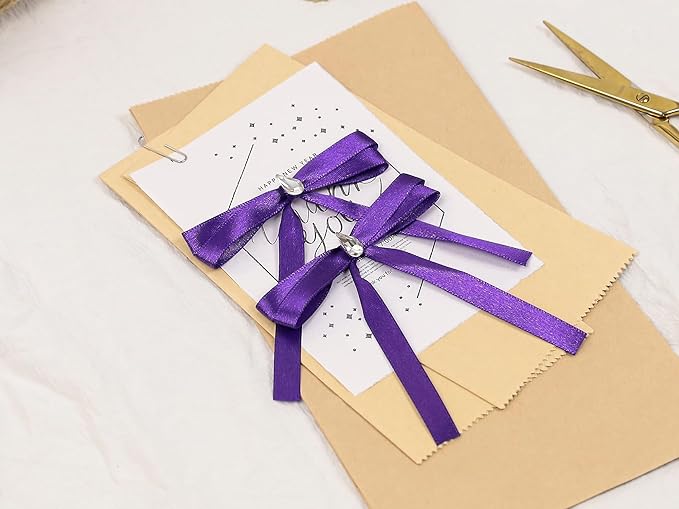 Purple Satin Ribbon 3/8 inch X Continuous 50 Yards, Single Face Polyester Ribbon Perfect for Gift Wrapping, Flower Bouquet, Wedding Decor, Crafts, Bow Making, Sewing and More