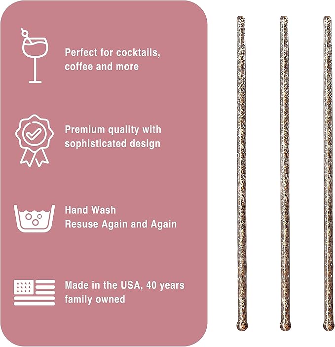 Coffee and Cocktail Stirrers, Reusable Plastic Drink Stirrer Sticks, 100 Ball Head Swizzle Sticks, Use as a Cocktail Garnish or Cake Pop Stick, and Restaurant Supplies, 6 inch (Glitter Gold)