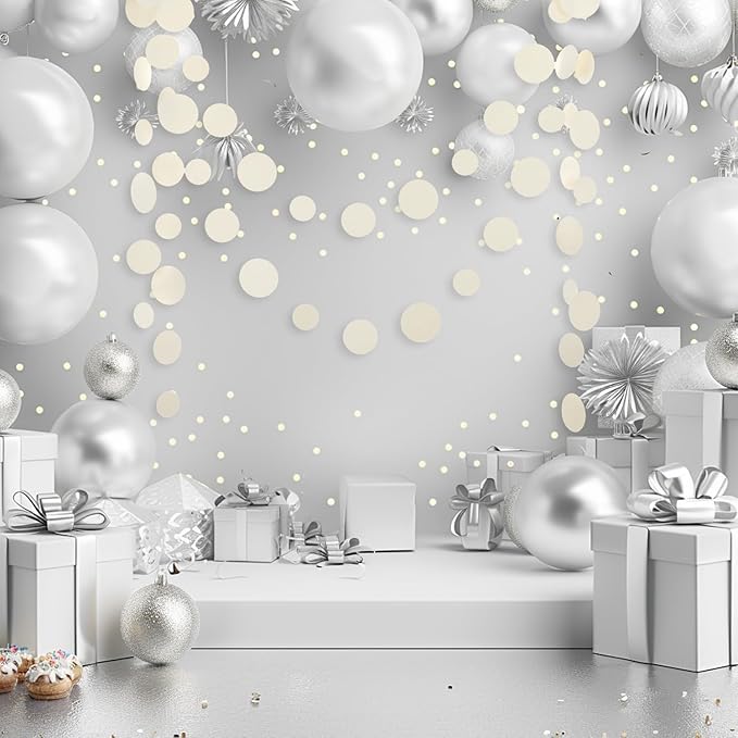 Beige Neutral Party Garland - Multi-Size Circles (3''/2.5''/2'') for Birthday Wedding Baby Shower, 10ft/Strand with 30 Dots, 2 Pack