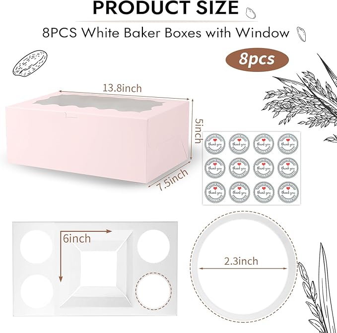 JCD 8 Packs Pink Bento Cake and Cupcake Box 5 Holes Fit 4 Cupcakes and 1 Mini Cakes Cupcake Combo Boxes for Party Bakery Supplies (Pink 1+4/8Pcs)