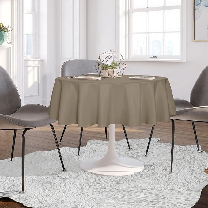 sancua Round Tablecloth - 70 Inch - Water Resistant Spill Proof Washable Polyester Table Cloth Decorative Fabric Table Cover for Dining Tables, Buffet Parties and Camping, Taupe