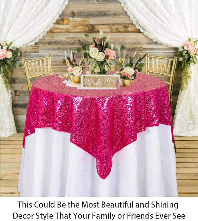 ShinyBeauty Sequin Table Overlay Hot Pink 36''x36'' Small Sequin Tablecloth Square Sequin Table Cloth/Linen for Wedding/Party/Event/Decoration 36inx36in Fuchsia Birthday Tablecloth