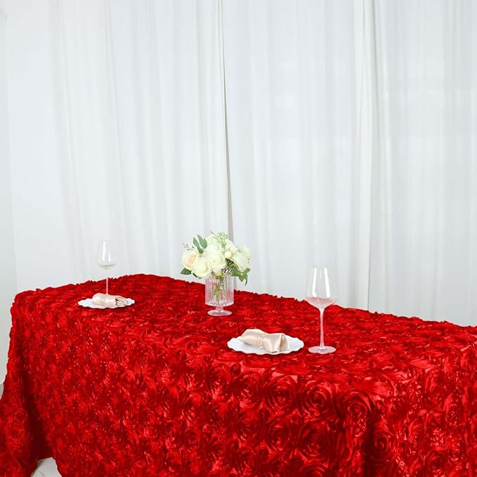 Efavormart 90"x132" Wholesale Rectangle Table Cover RED Grandiose Rosette 3D Satin Tablecloth for Wedding Party Event Decoration