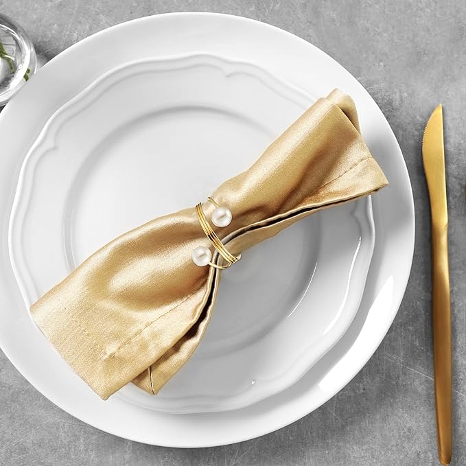 Elegant Pearl Napkin Rings, 50 Pcs Stylish Gold Napkin Ring, Delicate White&Gold Beaded Serviette Buckles for Wedding Thanksgiving Christmas Family Gathering Birthday Banquet Party Table Supplies