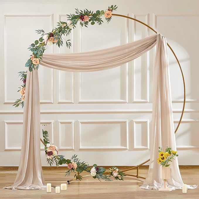 30" x 20Ft Wedding Arch Draping Fabric, 2 Panels Dark Champagne Sheer Curtain Drapes Extra Wide & Long Backdrop Curtains for Wedding Arch Ceremony Birthday Party Decorations