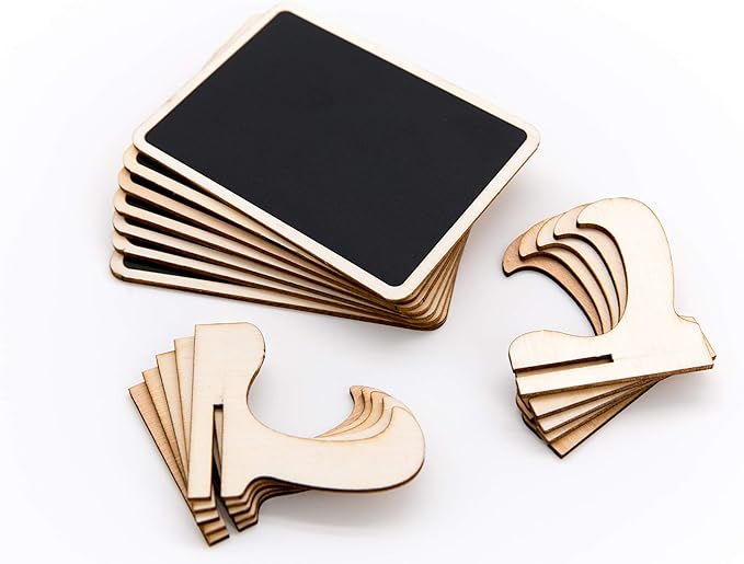 DSTELIN 20 Pack Wood Mini Chalkboards Signs with Support Easels, Place Cards, Small Rectangle Chalkboards Blackboard for Weddings, Birthday Parties, Message Board Signs and Event Decorations