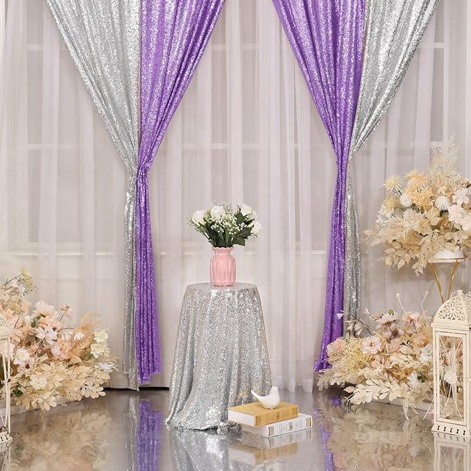 SquarePie Sequin Backdrop Curtain 2 Panels 2FT x 8FT Lavender Background for Wedding Party Christmas