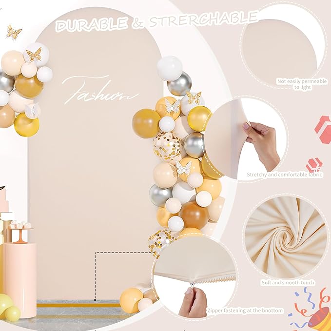SoarDream Beige Spandex Arch Cover 6FT Wedding Arch Backdrop Cover Stretchy Backdrop Chiara Wall Arch Stand Cover for Wedding Birthday Balloon Decorations- Ideal for Balloon Arches