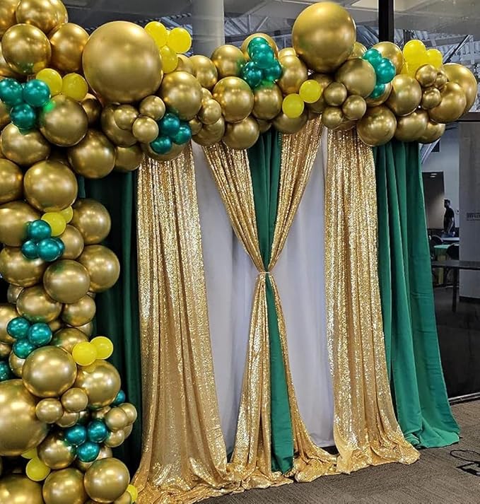 Gold Sequin Backdrop Curtains Glitter Drapes 2FTx8FT 4 Panels for Wedding Birthday Party Decorations Bridal Baby Shower Party Supplies Sparkly Photography Background